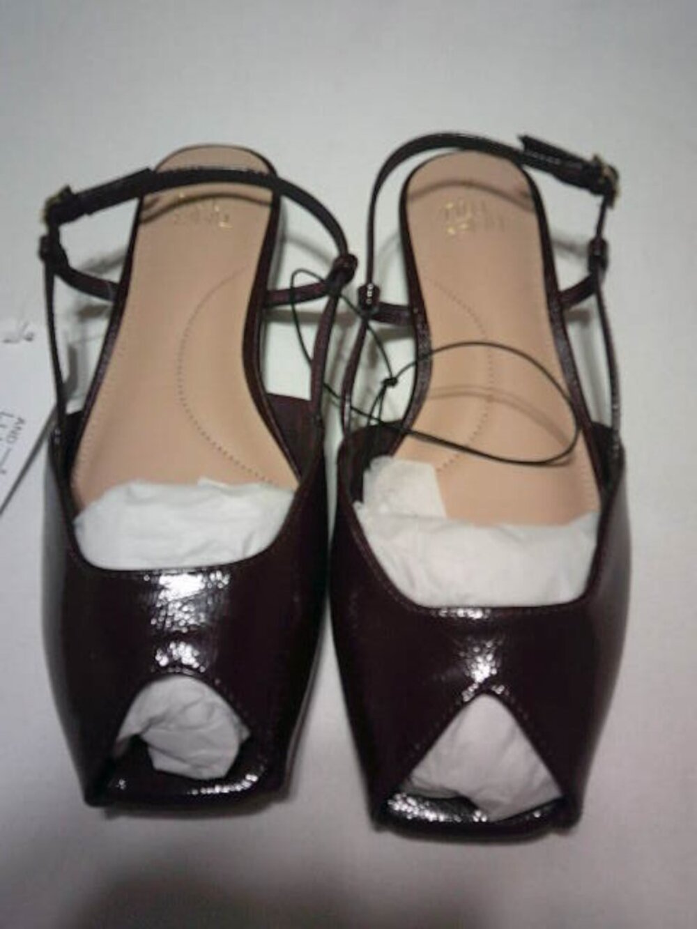 NEW SIZE 9 TIME AND TRU PEEP TOE SLING SANDALS SHOES BURGUNDY FLATS MEMORY FOAM